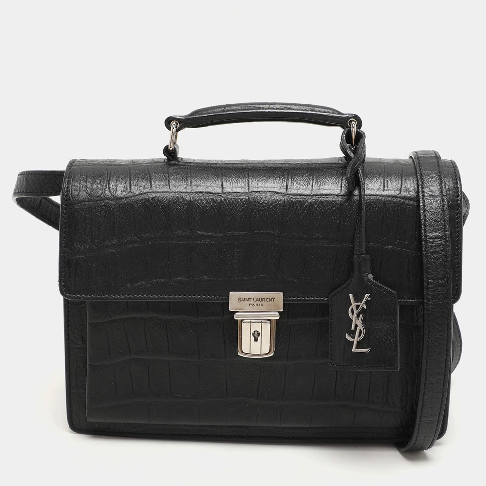 Saint Laurent Black Crocodile Embossed High School Bag